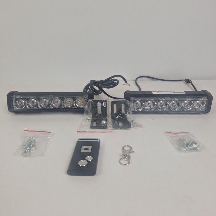 Стробоскоп, мигалка LED 36W плоска з лінзою, біла / червоно-синя, з дистанційним керуванням
